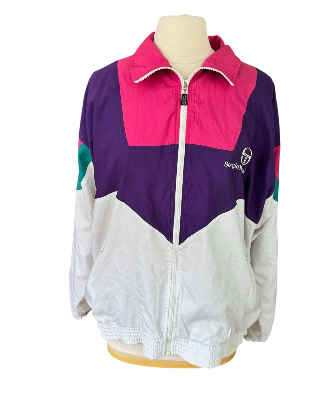 VTG Sergio Tacchini Track Jacket Women’s Size 40 Windbreaker Retro Colorblock